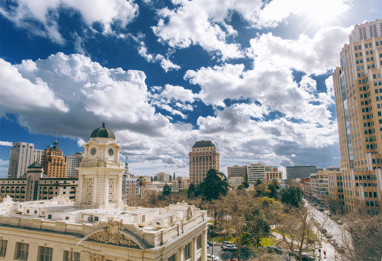 Rolling clouds over downtown