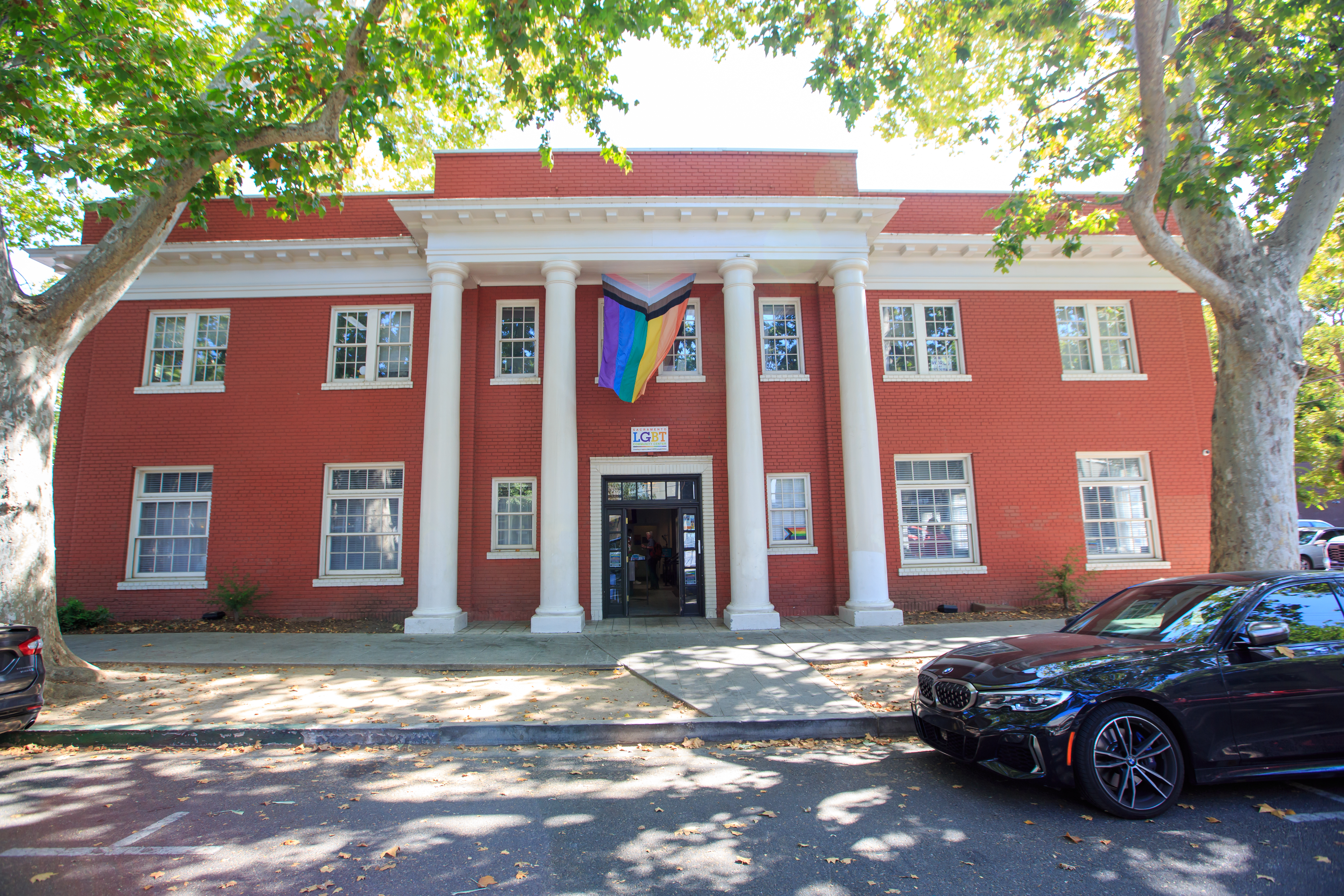 Outside the LGBT Community Center in Sacramento. Pride flag.